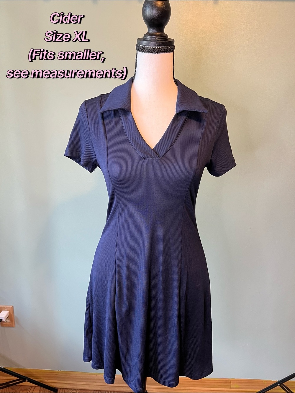 Cider Navy Short-Sleeve Polo Dress Semi Sheer Size XL- see measurements-